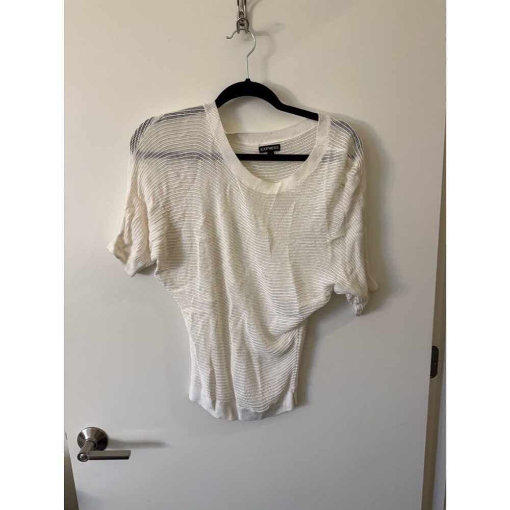 Express Ivory Short-Sleeve Ribbed Knit Top